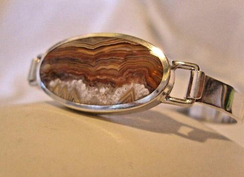 Vintage Sterling Silver & Chalcedony Bangle 1980 Silver Bracelet (1 of 10)