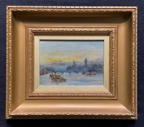 Superb Original 1921 View of Westminster, London Seascape Oil Painting (1 of 12)