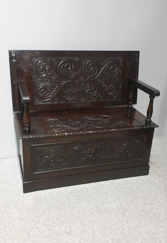 Excellent Green Man Oak Monks Bench (1 of 9) Excellent Green Man Oak Monks Bench (1 of 9)