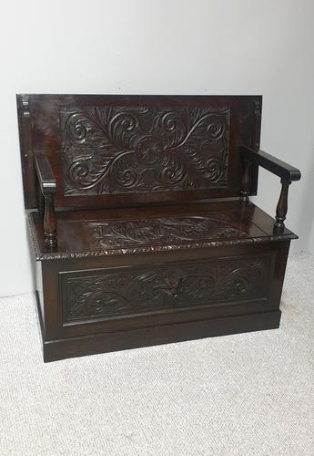 Excellent Green Man Oak Monks Bench (1 of 9)