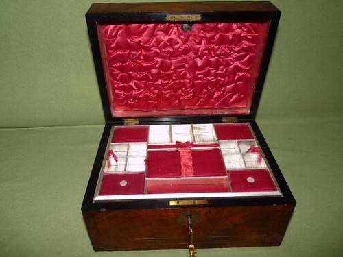 Inlaid Figured Walnut Jewellery – Work Box. Original Tray. C1870 (1 of 13)