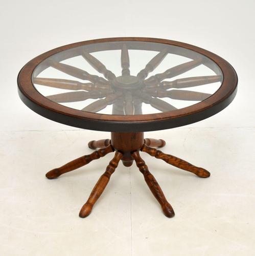 Vintage Glass Top Wagon Wheel Coffee Table (1 of 6) Vintage Glass Top Wagon Wheel Coffee Table (1 of 6)