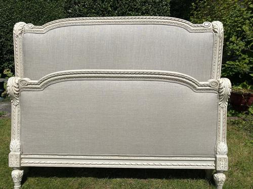 King-size Painted Bed in Grey Linen (1 of 7)