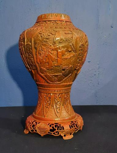 Antique 19th Century Asian Chinese Cinnabar Vase Urn (1 of 12)