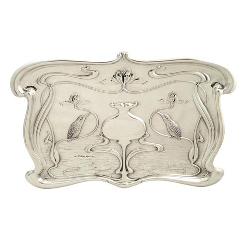 Antique Art Nouveau Sterling Silver Kingfisher Bird Dressing Tray 1903 (1 of 9)