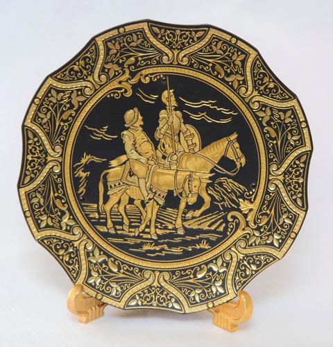 Vintage Hispano-moresque Damascene Gilded Plate with Engraved Don Quixote Scene from Spain (1 of 6) Vintage Hispano-moresque Damascene Gilded Plate with Engraved Don Quixote Scene from Spain (1 of 6)