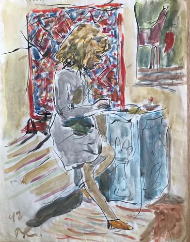 Original Watercolour 'Anna working' by Peter Potworowski 1898-1962. Initialled and dated 42. (1 of 1) Original Watercolour 'Anna working' by Peter Potworowski 1898-1962. Initialled and dated 42. (1 of 1)