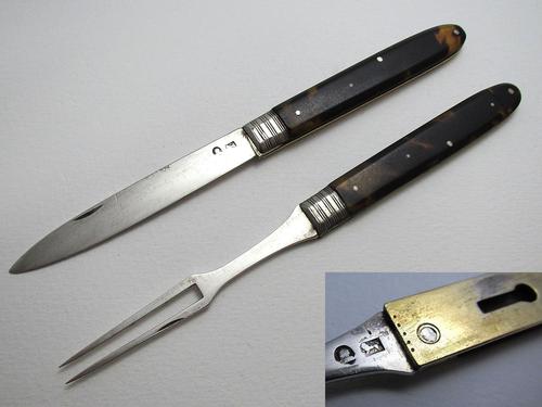 Very Rare George III Sterling Silver Tortoiseshell Interlocking Folding Pocket Knife & Fork, Travelling / Campaign c.1790 Sheffield. (1 of 11) Very Rare George III Sterling Silver Tortoiseshell Interlocking Folding Pocket Knife & Fork, Travelling / Campaign c.1790 Sheffield. (1 of 11)