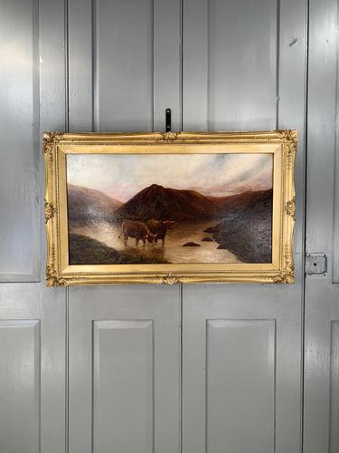 Antique Scottish landscape oil painting with Highland Cattle signed M Allinson 1 of 2 (1 of 10) Antique Scottish landscape oil painting with Highland Cattle signed M Allinson 1 of 2 (1 of 10)