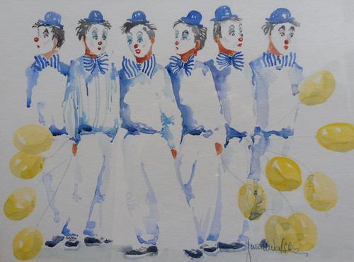 Watercolour Clowns with Tellow Balloons Listed Irish Artist Judith Caulfield Walsh (1 of 10) Watercolour Clowns with Tellow Balloons Listed Irish Artist Judith Caulfield Walsh (1 of 10)