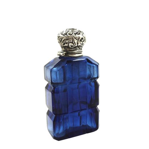 Victorian Silver & Blue Glass Perfume / Scent Bottle c.1880 (1 of 10)