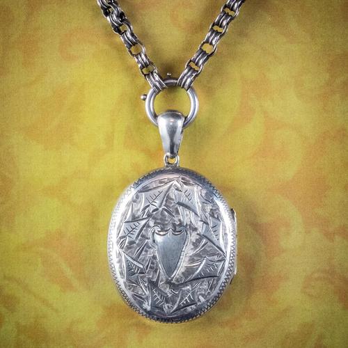 Antique Victorian Locket Collar Necklace Silver c.1880 (1 of 8)