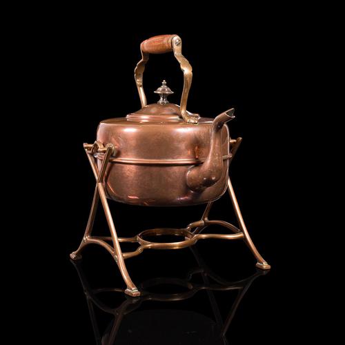 Antique Spirit Kettle, English, Copper, Brass, Teakettle, Stand, Victorian, 1900 (1 of 12)