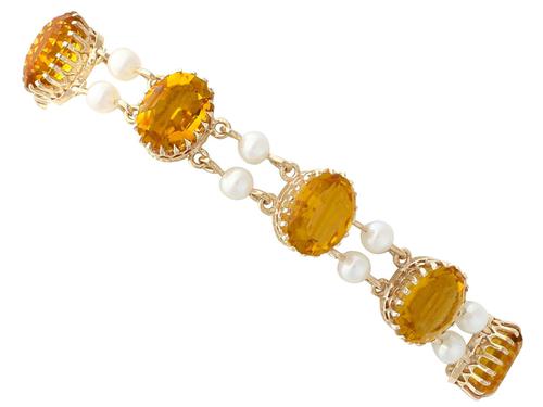 30.12ct Citrine & Pearl, 9ct Yellow Gold Bracelet - Vintage 1967 (1 of 12) 30.12ct Citrine & Pearl, 9ct Yellow Gold Bracelet - Vintage 1967 (1 of 12)