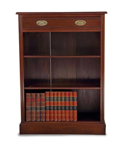 Slim Victorian Walnut Open Bookcase with Drawer (1 of 5)