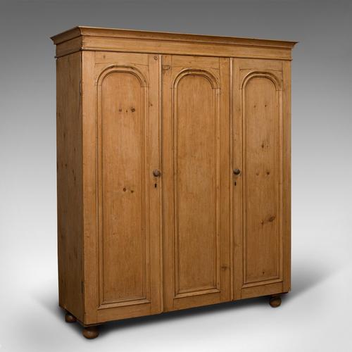 Antique Three Panel Wardrobe, English, Pine, Cupboard, Closet, Victorian c.1900 (1 of 10)