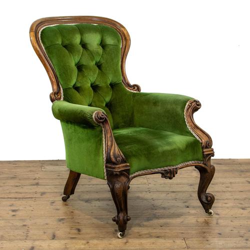 Victorian Antique Upholstered Button Back Armchair (1 of 9)