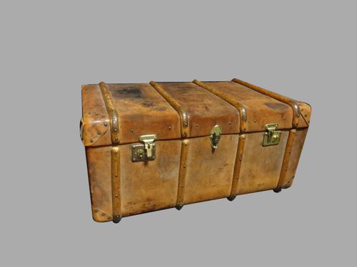 Wooden Banded Leather Trunk c.1880 (1 of 1)