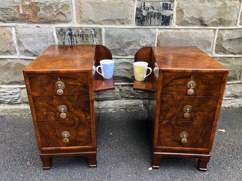 Pair of Antique Burr Walnut 3 Drawer Bedside Chest (1 of 8)