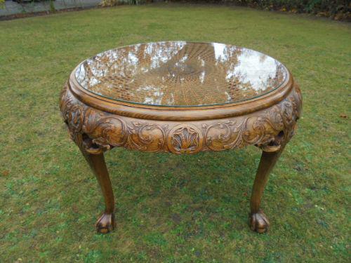 Carved Walnut & Bergere Coffee Table c.1920 (1 of 1)