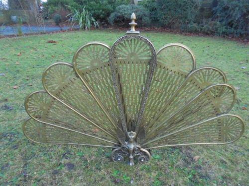 Ornate Brass Fan Fire Screen Peacock Fire Screen c.1920 (1 of 1)