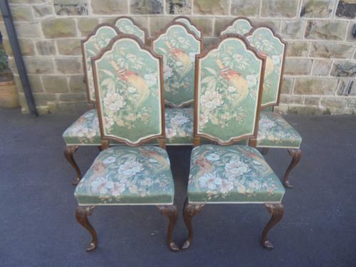 Quality Set of 8 Walnut Queen Anne Style Dining Chairs c.1920 (1 of 1)