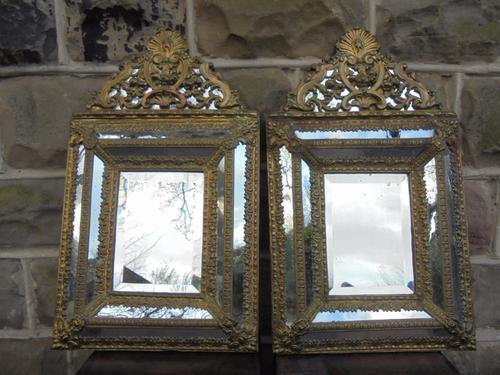 Pair of Decorative Antique Brass Framed Mirrors (1 of 1)