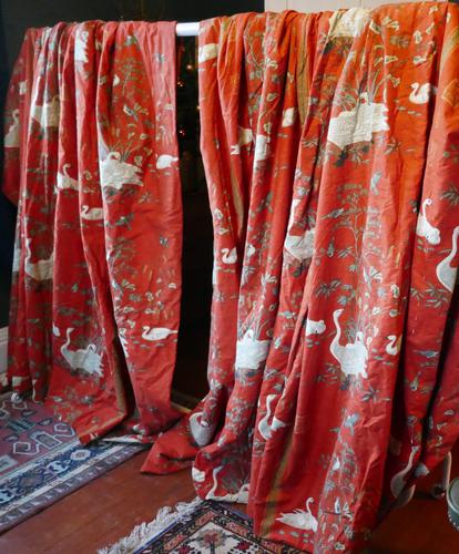 A Very Large Pair of Lined Greeff Vintage Curtains “Aviary From the Emperors” Fabric (1 of 9)