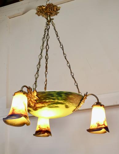 Superb Art Deco Painted Glass 3 Branch Centre Light (1 of 11) Superb Art Deco Painted Glass 3 Branch Centre Light (1 of 11)