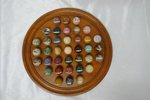 Set of French Marble Orbs on a Turned Solitaire Board (1 of 9)