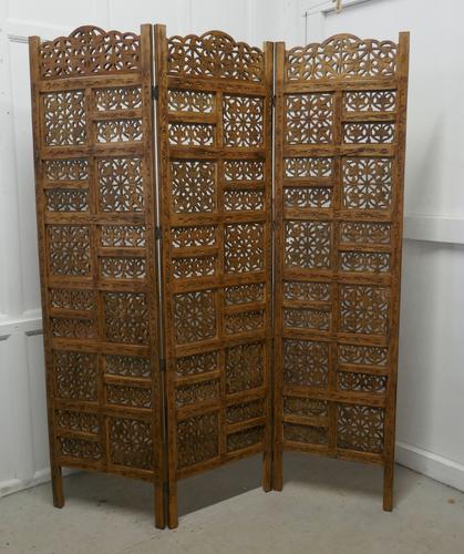 Large North African Carved Pierced 3 Fold Screen (1 of 4) Large North African Carved Pierced 3 Fold Screen (1 of 4)