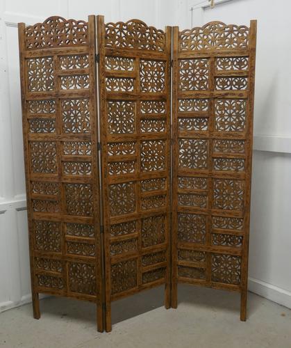 Large North African Carved Pierced 3 Fold Screen (1 of 4)