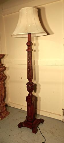 Gothic Carved Oak Arts & Crafts Floor Standing Standard Lamp (1 of 1)