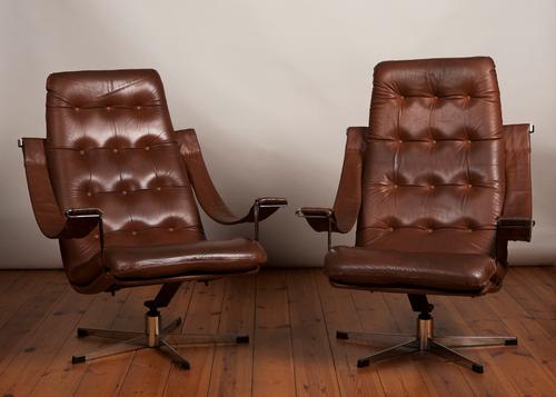 Pair of Danish 1970's Leather & Chrome Swivel Armchairs (1 of 5)