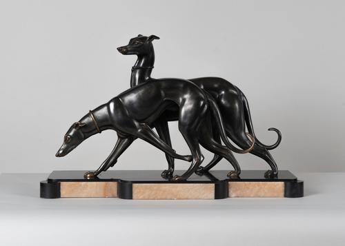 Fabulous French Art Deco spelter sculpture of two greyhounds (1 of 1)