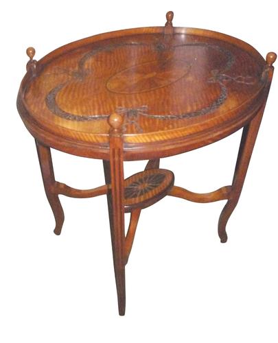 Victorian Carved & Inlaid Oval Satinwood Table c.1890 (1 of 2)