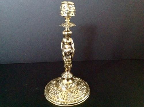 STUNNING ANTIQUE GILDED SILVER TAPERSTICK - 1867 (1 of 1) STUNNING ANTIQUE GILDED SILVER TAPERSTICK - 1867 (1 of 1)