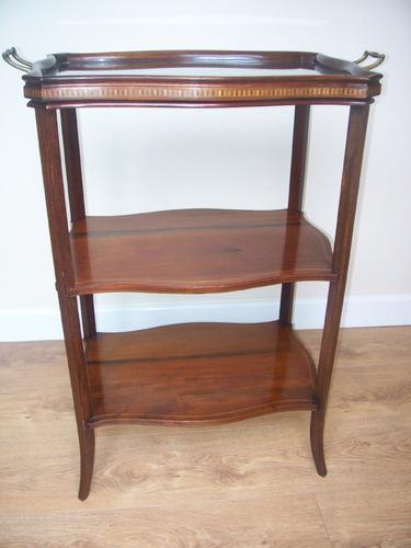 Edwardian Inlaid Tray Top Serpentine 3 Tier Etagere Tea Table (1 of 1)