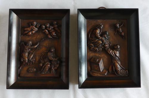 Pair of Continental Carved Early 19th Century Religious Panels (1 of 7) Pair of Continental Carved Early 19th Century Religious Panels (1 of 7)