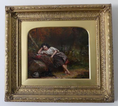 Exceptional 19th Century Oil Painting "Young Girl with Her Dog in Woods" by Jonathan Pratt (1 of 6) Exceptional 19th Century Oil Painting "Young Girl with Her Dog in Woods" by Jonathan Pratt (1 of 6)