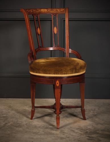Mahogany Marquetry Inlaid Revolving Harpists Chair (1 of 12) Mahogany Marquetry Inlaid Revolving Harpists Chair (1 of 12)