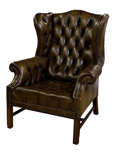 Olive Green Leather Wing Chair c.1960 (1 of 6) Olive Green Leather Wing Chair c.1960 (1 of 6)