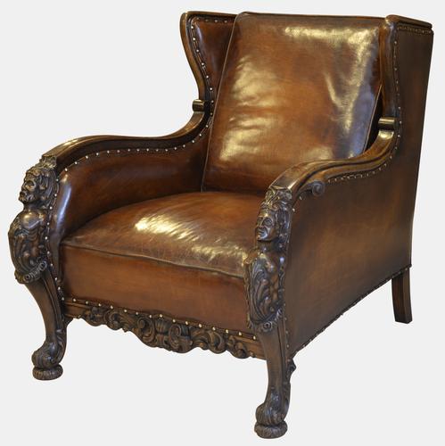 19th Century Carved Leather Armchair (1 of 5) 19th Century Carved Leather Armchair (1 of 5)