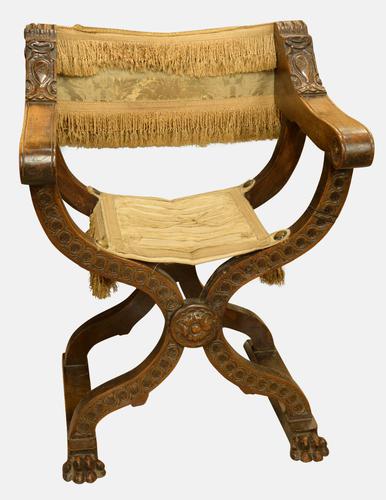 Italian Walnut Carved X Frame Chair c.1800 (1 of 1) Italian Walnut Carved X Frame Chair c.1800 (1 of 1)