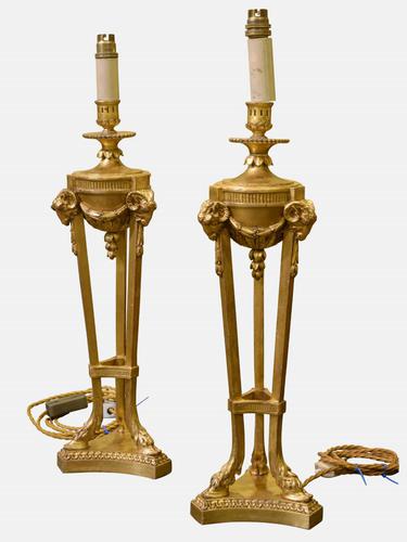 Pair of Carved Giltwood 'Athenienne' Candlestick Lamps (1 of 1) Pair of Carved Giltwood 'Athenienne' Candlestick Lamps (1 of 1)