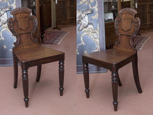 Pair of Regency Period Mahogany Hall Chairs (1 of 4)