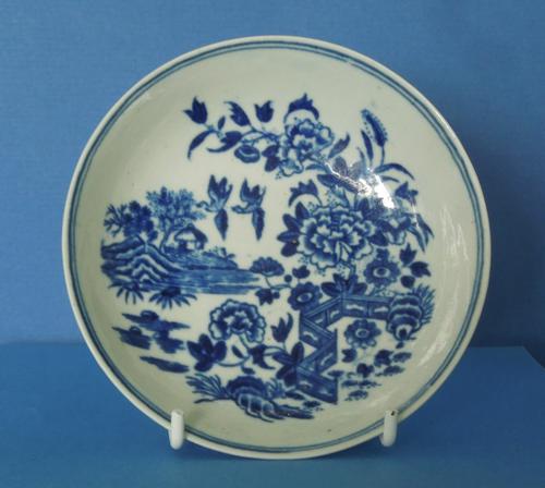 Dr Wall Worcester Blue and White Saucer Zig Zag Fence Pattern C.1760 - 1780 (1 of 3)