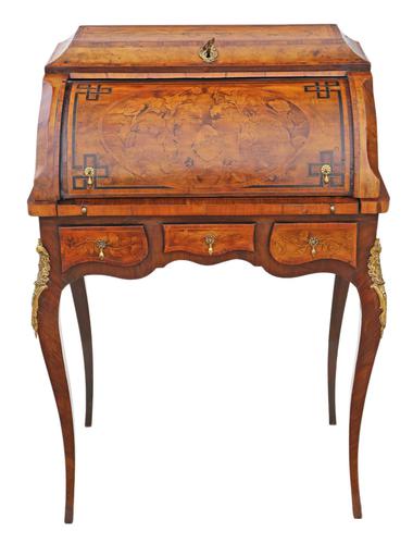 Small 19th Century Marquetry Cylinder Bureau Desk (1 of 9) Small 19th Century Marquetry Cylinder Bureau Desk (1 of 9)