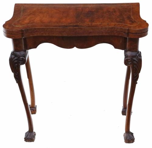 Georgian Revival Burr Walnut Folding Card or Tea Table c.1920 (1 of 1)