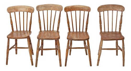 Set of 4 Victorian Ash & Elm Kitchen Dining Chairs c.1890 (1 of 1)